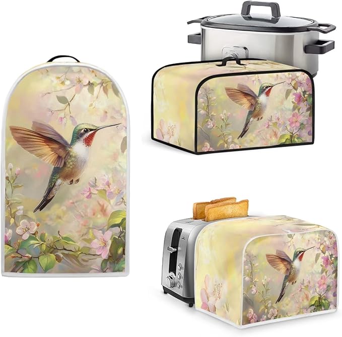 Hummingbird Blender Covers,Slow Cooker Covers,Bread Toaster Cover(Small) 3 Piece Set,Small Appliance Universal Size Crock Pot Cover Oven Dust Cover Women Gift(White)