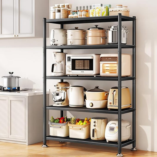 PXRACK Metal Shelving for Storage, 5 Tier Adjustable Kitchen Storage Shelves with Wheels, Shelving Unit Bookshelf Utility Shelf Metal Storage Rack for Garage Pantry Closet Laundry, 35.8"x13"x59.65"