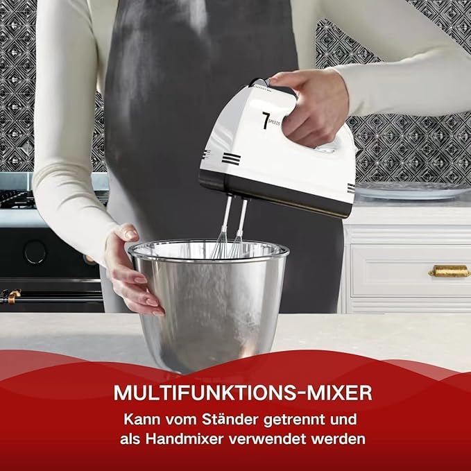 Stand Mixers, 7 Speeds With 3QT Stainless Steel Bowl, Stand and Hand Mixer with Dough Hook, Whisk, Mixing Beater for Baking, Cake, Cookie, Kneading (IM9)