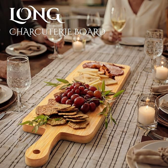 Nuenen 10 Pcs Wood Cutting Board with Handle 16.1 x 4.7 Inch Acacia Bamboo Wooden Serving Kitchen Chopping Boards for Pizza, Bread, Cheese, Charcuterie, Fruit, Vegetables(Narrow Bamboo)