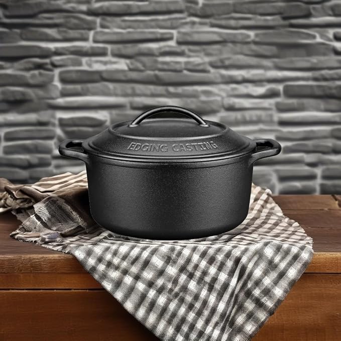 Pre-Seasoned Cast Iron Dutch Oven Pot with Lid Dual Handle, Sourdough Bread Baking Pots, Bread Oven, Camping, Grill, Induction, Electric, Round 5 Quart, Black