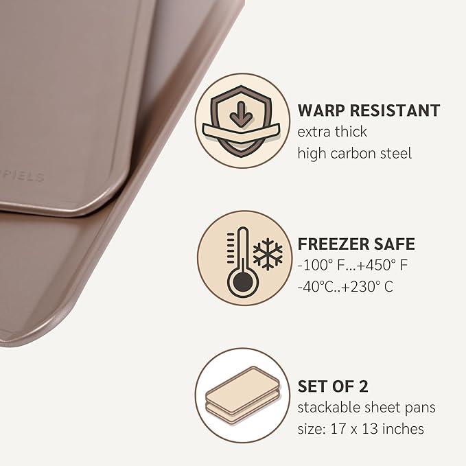 HAPPIELS 17 x 13 in Cookie Sheet Rimless 2-Pack Nonstick Non-Toxic | Premium Extra Thick Sheet Pan | Warp Resistant Large Cookie Sheet