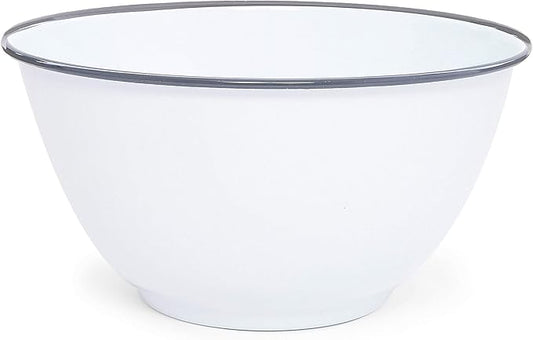 Crow Canyon Home Enamelware Salad Bowl, 5 quart, Vintage White/Grey Rim