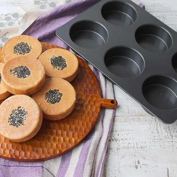 2 Pcs Muffin Top Pan with Lid, 3.6 Inch Non-Stick 6 Cup Straight Muffin Pan Cupcake Pan, Hamburger Bun Pan for Baking Egg Sandwich Frittata Cinnamon Roll
