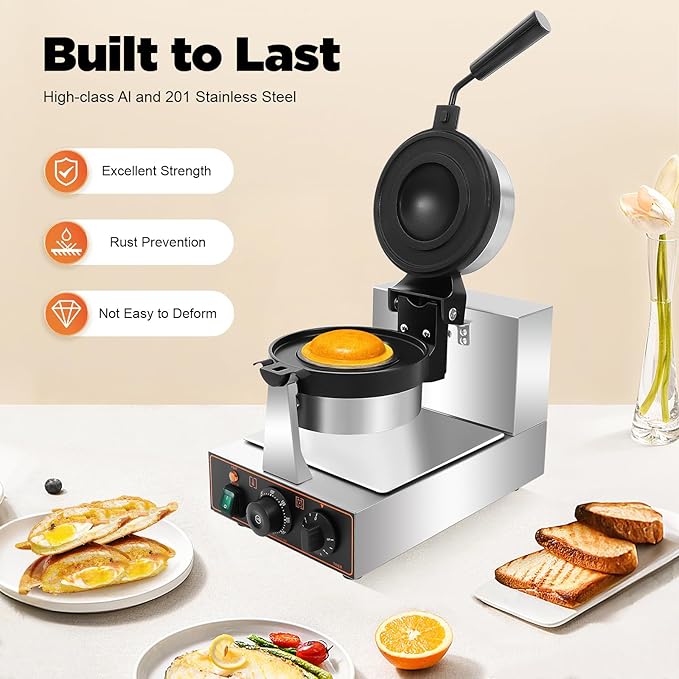 Electric Burger Baking Machine Commercial Cone Maker Double-Sided Constant Heating Ice Cream Sandwich Maker for Home Kitchens Snack Food Factories Panini Press Machine