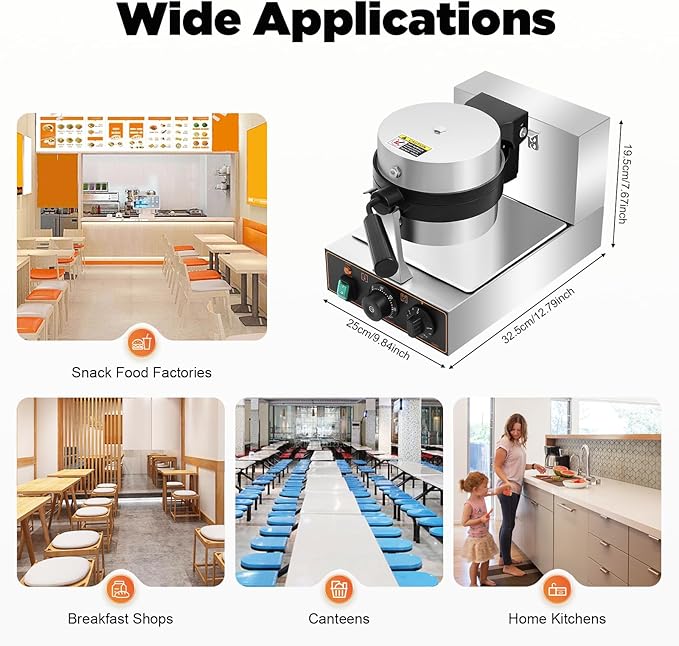 Electric Burger Baking Machine Commercial Cone Maker Double-Sided Constant Heating Ice Cream Sandwich Maker for Home Kitchens Snack Food Factories Panini Press Machine