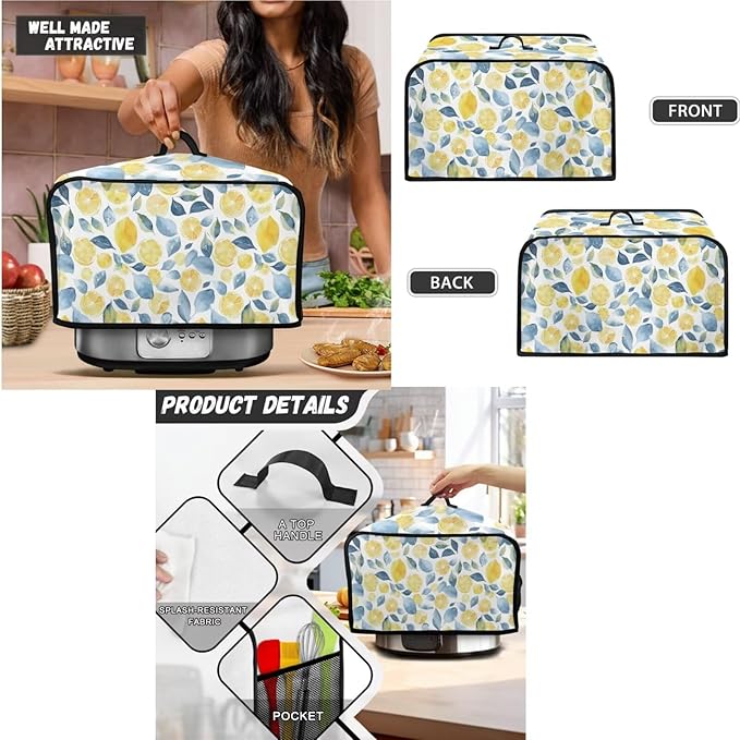 Summer Themed Toaster Covers 4 Slice Wide Slot,Lemon Blender Covers Washable Dust Cover Kitchen Appliance Slow Cooker Crock Pot Cover for Summer Decor (Yellow)