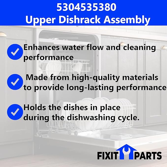US-Based Supplier – 5304535380 Upper Dishrack Assembly Compatible With Kenmore Frigidaire Crosley Westinghouse Dishwasher Replaces 5304498202 5304517201 154331502 5304498220 5304517202 and more