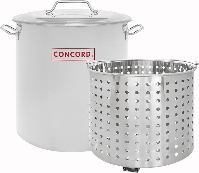 CONCORD Stainless Steel Stock Pot w/Steamer Basket. Cookware great for boiling and steaming (100 Quart)
