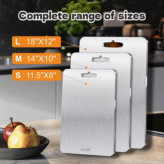 Titanium Cutting Board Set of 3,100% Pure Titanium Cutting Boards for Kitchen, Double Sided Food-Grade Chopping Board for Cutting Meat Vegetable Fruit, Dishwasher Safe