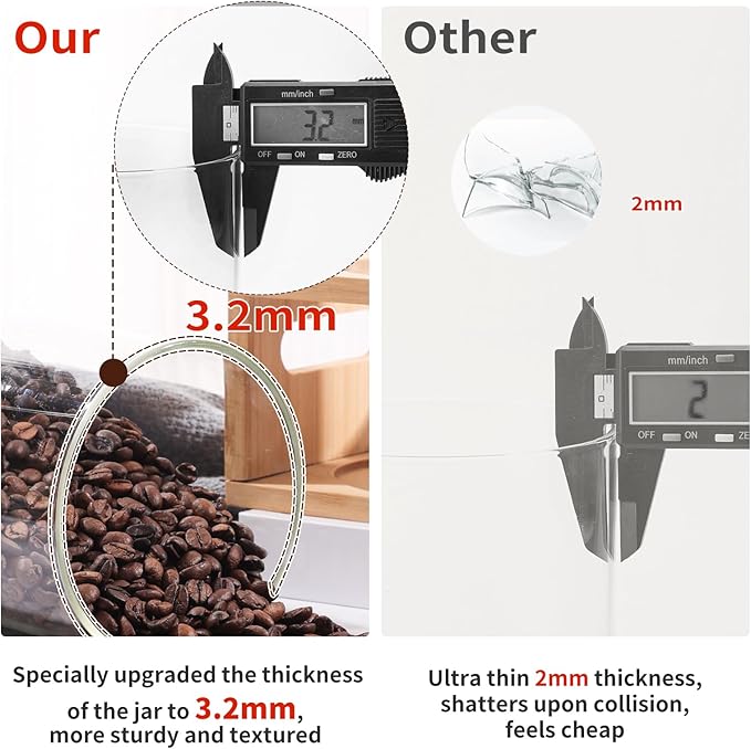ZOMUIA Rustic Modern Black 2PCS Small 44oz Coffee Storage Jars with Shelf, 2Pcs 1.295L Airtight Glass Coffee Containers, Coffee Canisters, Food Storage Jars