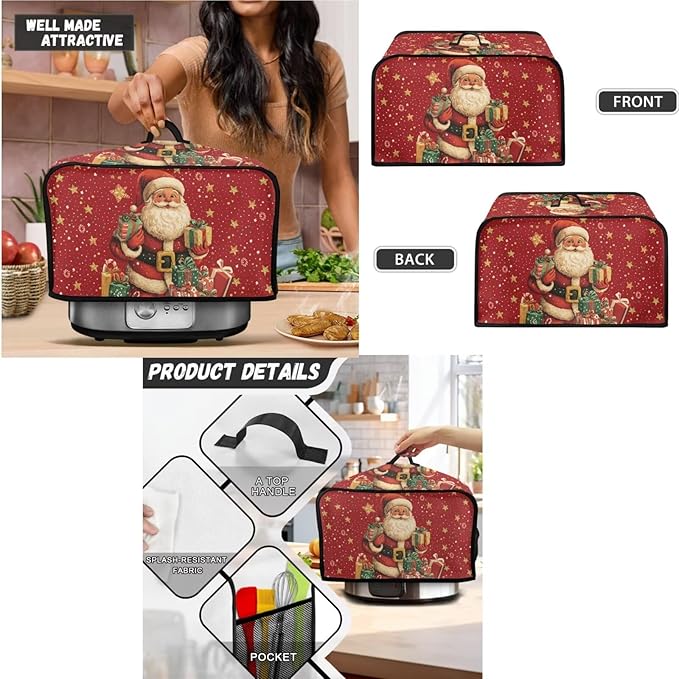 Merry Christmas Slow Cooker & Oven Covers - Santa Claus 3 Piece Set, Universal Size Crock Pot & Toaster Cover, Woman's Gift (Red)