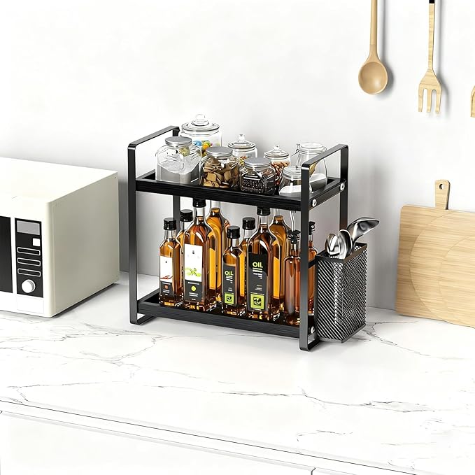 LEMIKKLE Coffee Station Organizer for Counter, Coffee Pods Holder Storage, Wooden Kitchen Counter Shelf, Coffee (Coffee Rack-BLACK)