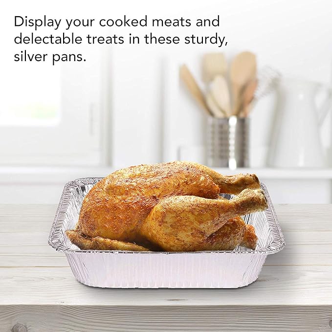 Stock Your Home Aluminum 9x13 Disposable Foil (25 Pack) – Half Size Deep Steam Table for Cooking, Heating, Storing, Prepping Food