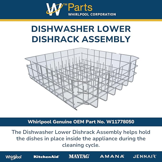 Whirlpool W11778050 Genuine OEM Dishwasher Lower Dishrack Assembly Replacement Part - Replaces W11773654, W11527890, WPW10525642, WPW10525643, and more