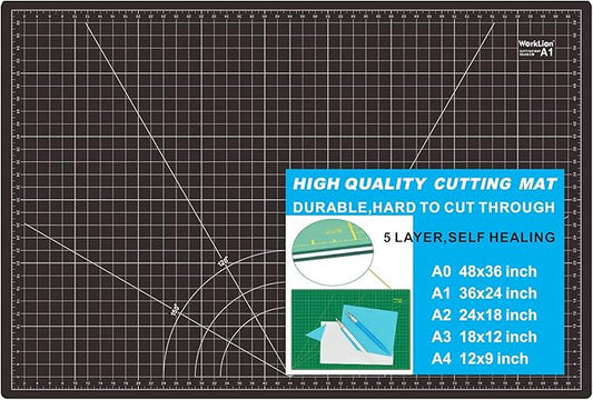 WORKLION Self Healing Cutting Mat: 24 x 36 inch Large Double Sided 5-Layer Gridded PVC Cut Mat for Sewing & Quilting & Scrapbooking & Arts and Crafts Projects (Green/Black)…