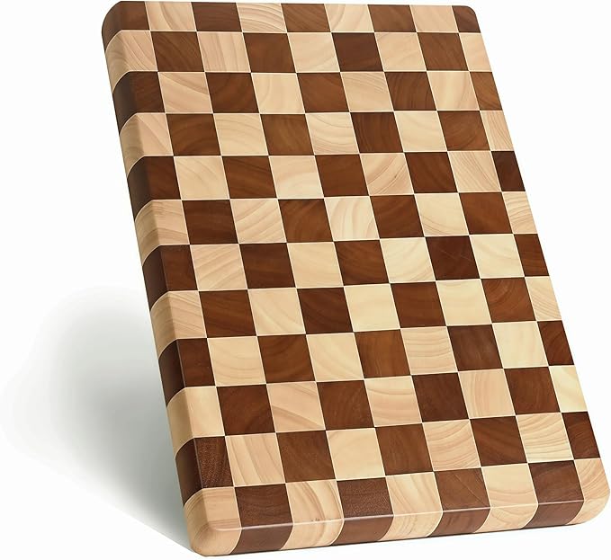 Checkered Cutting Board for Kitchen, 16"L x 11"W x 1"Th – Wooden Chopping, Cheese & Charcuterie Board in Acacia Wood, Butcher Block Serving Tray for Meat, Fruit, Bread & Vegetables