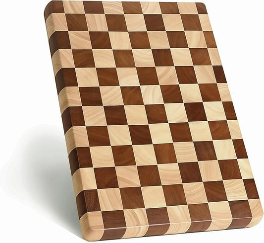 Checkered Cutting Board for Kitchen, 16"L x 11"W x 1"Th – Wooden Chopping, Cheese & Charcuterie Board in Acacia Wood, Butcher Block Serving Tray for Meat, Fruit, Bread & Vegetables
