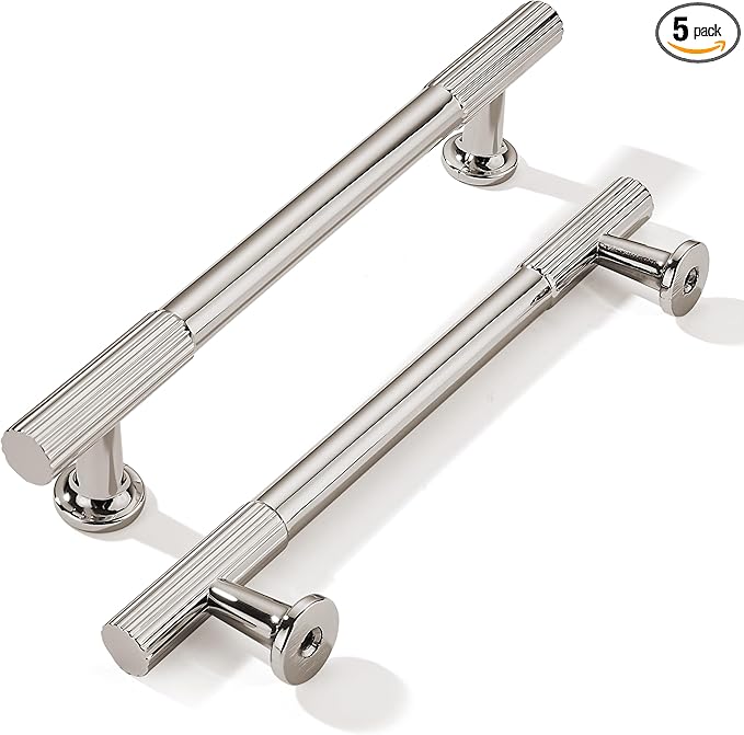 khtumeware 5 Inch Hole Center 5 Pack Polished Nickel Heavy Duty Solid Cabinet Pulls, Kitchen Drawer Handles, for Dresser cabinets, cabinets, Door cabinets, Hardware