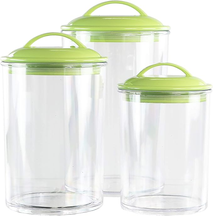 Reston Lloyd Food Storage Containers, BPA Free Airtight Canisters for Cereal, Pasta, Sugar, Coffee, Flour, Cookies, Loose Tea, for Kitchen Organization, Set of 3, Lime (Pack of 4)
