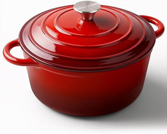Miereirl 4.5 Quart Enameled Dutch Oven Pot with Lid, Cast Iron Dutch Oven with Dual Handles for Bread Baking, Cooking, Non-stick Enamel Coated Cookware (Red)