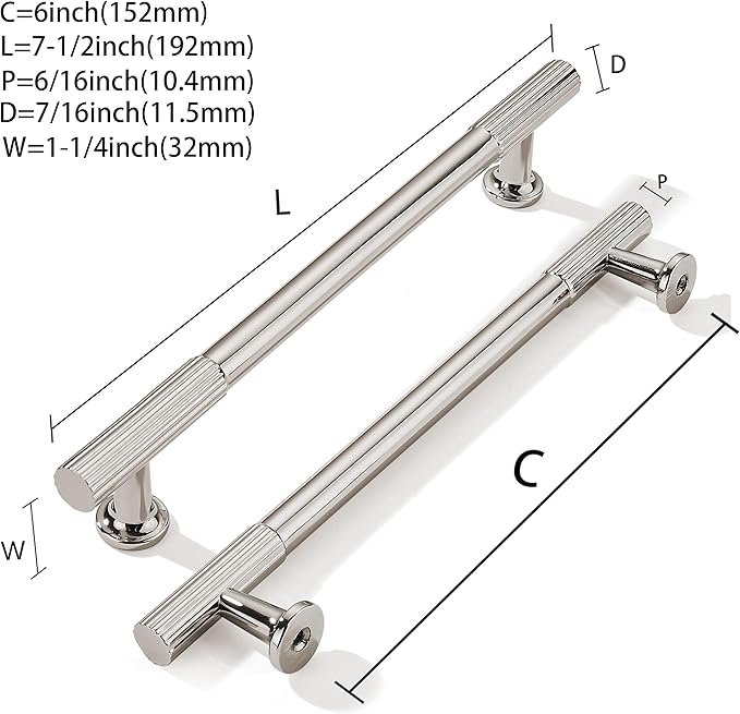 khtumeware 6 Inch Hole Center 5 Pack Polished Nickel Heavy Duty Solid Cabinet Pulls, Kitchen Drawer Handles, for Dresser cabinets, cabinets, Door cabinets, Hardware