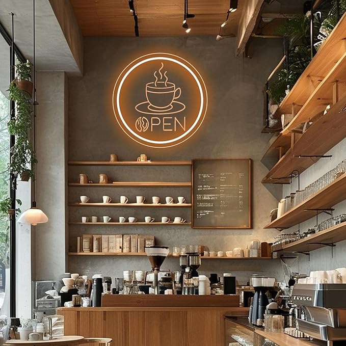 Coffee Open Neon Sign Business Open Lights for Cafe Shop Home Bar Wall Decor Novelty Light Up Sign Gift for Coffee Lovers Cafe Corner Decor