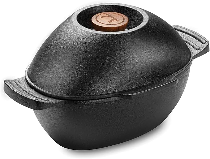 Outset 76495 Cast Iron Seafood and Mussel Pot with Lid for Empty Shells, 2.5 Quart, Black