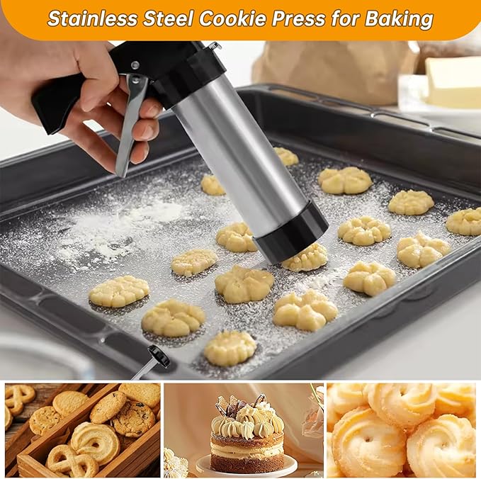 Cake Decorating Kit,Cookie Press,Baking Tools,Cookie Press Gun Kit, Stainless Steel Cookie Press for Baking,Multifunctional Detachable Cookie Maker Machine for Biscuits