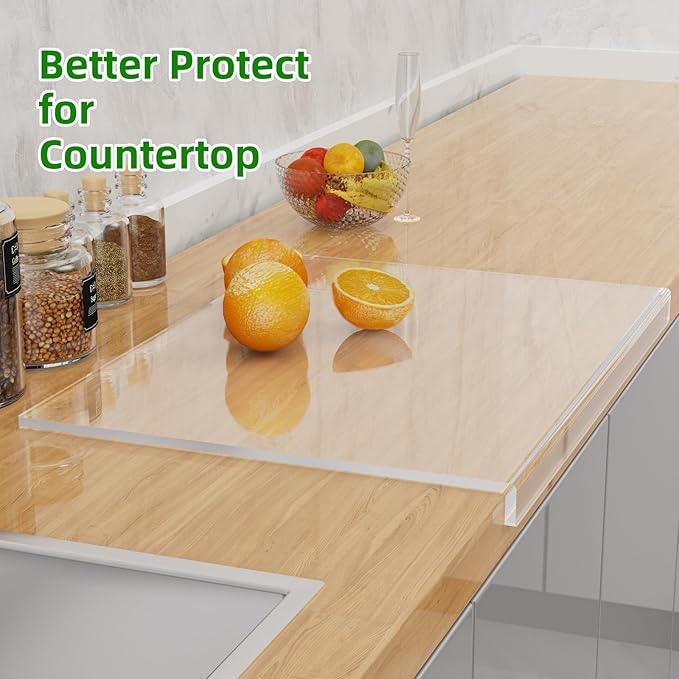Acrylic Cutting Board with Counter Lip,23''x17"Large Clear Cutting Board for Kitchen Countertop,Non-Slip,60% Thicker,Perfect for Bread,Meat,Veggies & More,Great Kitchen Essential Gadgets & Decor