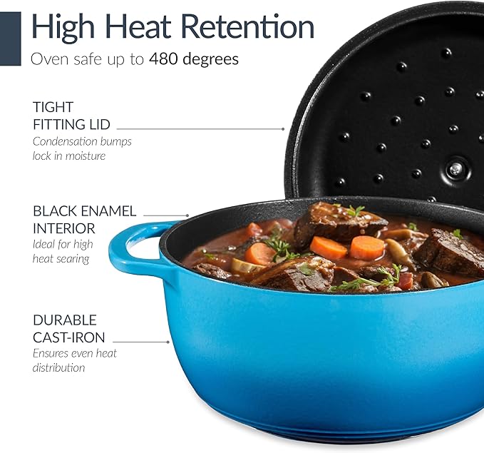 Best Choice Products Non-Stick Pot & Pan Cookware Set, Cast Iron, 2Qt Skillet W/Lid, 10" Grill Or Griddle Pan W/Press, 6Qt Enameled Dutch Oven, Non-toxic, For Cooking & Grilling - Blue