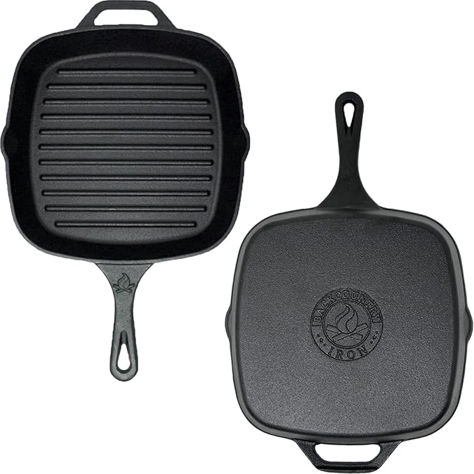 12 Inch Square Grill Pan Large Pre-Seasoned Cast Iron