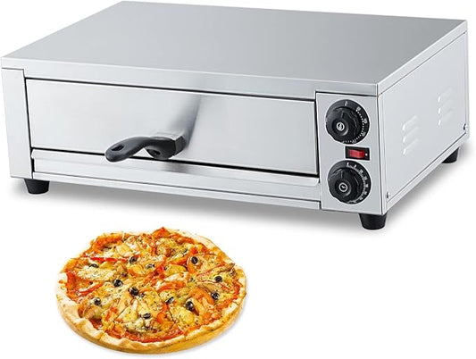 GarveeHome Electric Pizza Oven Indoor, 16 in Countertop Commercial Pizza Oven with Grilling Rack, Crumb Tray, Handle and Feet Pads, Stainless Steel Pizza Baking Machine for Home and Restaurant