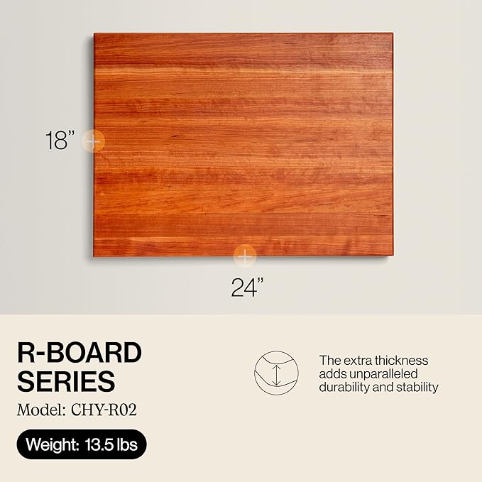 John Boos R-Board Series Rectangular Wooden Cherry Cutting Board 24”x18” – 1.5” Thick, 13.5-lb Reversible Butcher Block with Edge-Grain & Finger Grips – Made in the USA