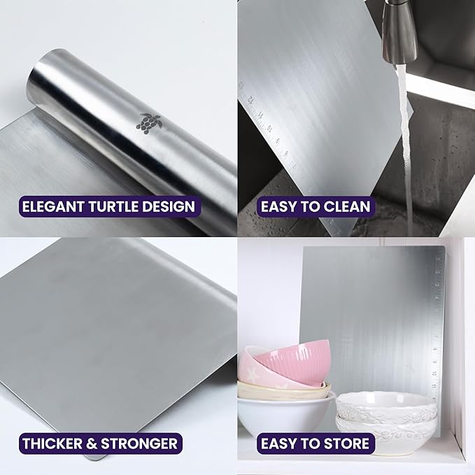 Stainless Steel Cutting Board with Lip | Small size | With Free Dough Cutter for Kitchen Needs | Countertop Metal Baking Board | Meat Chopping | Dishwasher Safe, 15.74 | Mothers Day gift