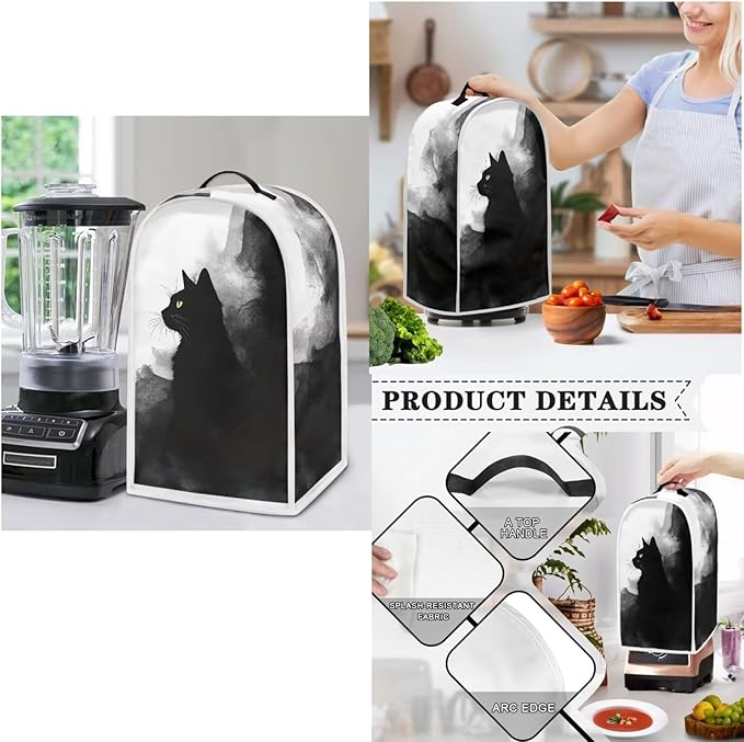 Ink Painting Black Cat Toaster Covers 4 Slice Wide Slot,3Pcs Set Christmas Bread Machine Cover Slow Cookers Cover Blender Covers with Top Handle and Accessories Pocket Counter Decor