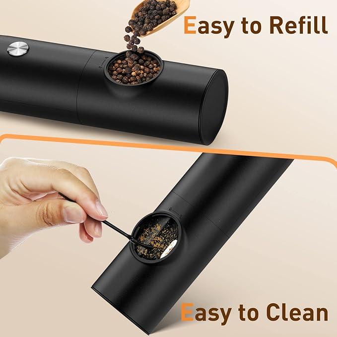 Electric Salt and Pepper Grinder Set-Rechargeable Automatic Pepper Mill Grinder with LED Home Gifts for Women, USB Adjustable Coarseness shakers, One-Hand Operation for Kitchen Appliances