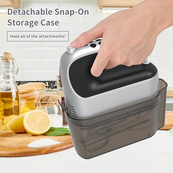 9-Speed Digital Hand Mixer Electric, 400W Powerful DC Motor, Hand Mixer Electric Handheld with Snap-On Storage Case, 5 Stainless Steel Accessories, Beaters, Dough Hooks, Whisk(Silvery Black)