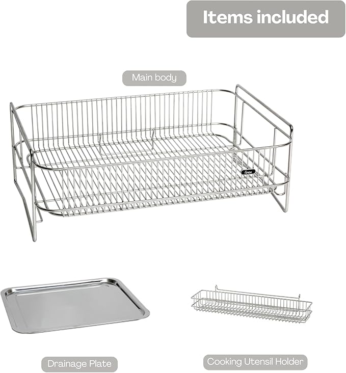 Solid Dish Rack (Stainless Steel, 7.2" H x 19.8" W x 14.7" D)
