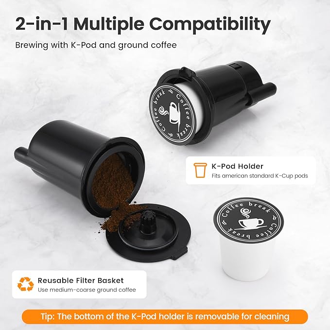 Single Serve Coffee Maker for K-Cup Pod and Grounds, Hot and Iced Coffee Maker, Strong Button Feature, 6 to 14oz Brew Sizes, 50oz Removable Reservoir, Fit 6.5" Mugs, Stainless Steel, Red