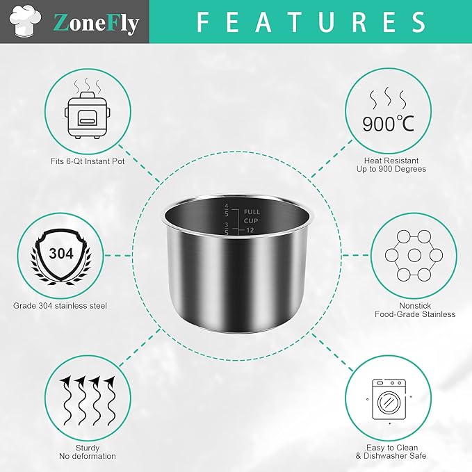 Original 8Qt Power Cooker XL Replacement Inner Pot Stainless Steel Compatible with 8 Quart Power Pressure Cooker Model PPC772 (or #PPC772) PPC780 (or #PPC780) and WAL3 Stainless Steel Inner Pot Parts