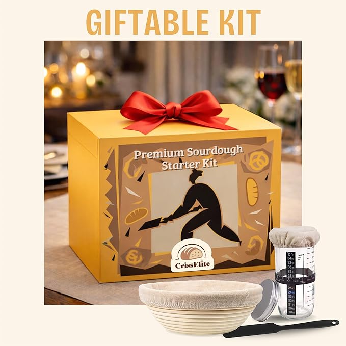 Sourdough Starter Kit for Beginners – Banneton Bread Proofing Basket Round 9” with 24oz Glass Sourdough Starter Jar & Sourdough Bread Baking Supplies