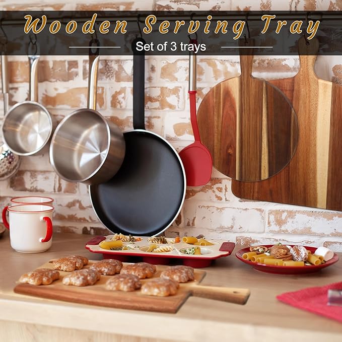 Zhehao 3 Pcs Acacia Wood Cutting Board Set with Handle for Charcuterie Cheese Chopping Serving Board Meat Bread Chopping Board Vegetables Fruit Kitchen Dining Room Decorative Wooden