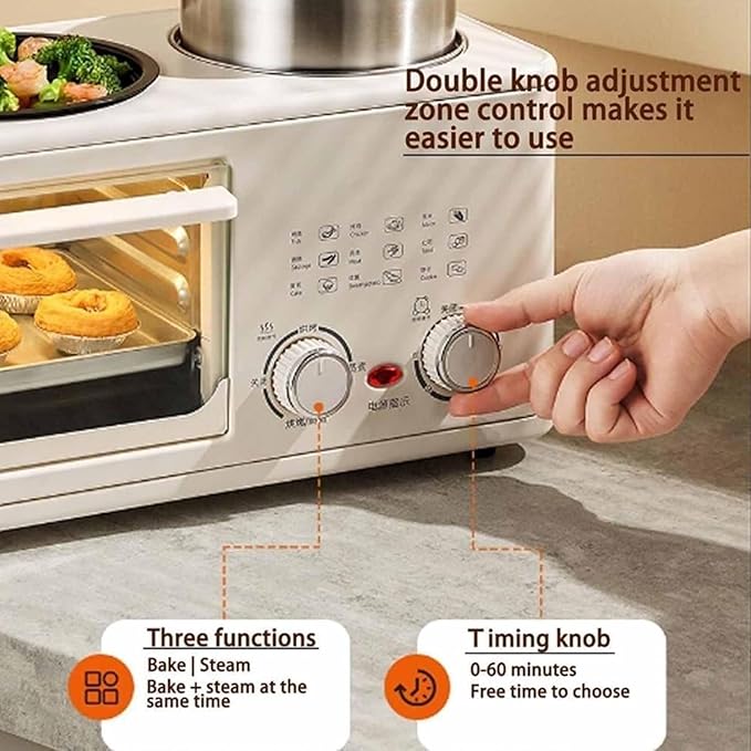 White,8L Stainless Steel Air Fryer Oven Combo with Steamer and Baking Tray, Suitable for Bread, Pizza, and Tarts