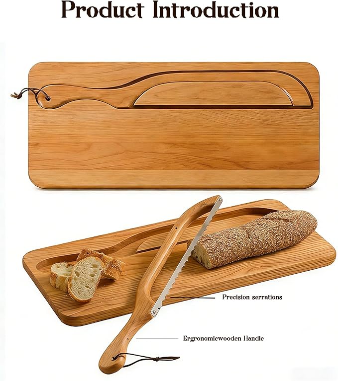 Sourdough Bow Knife And Board, Bread Board And Knife Set, Solid Wood, For Homemade Bread, Bagels, Toast, Kitchen & Home Baking Tool