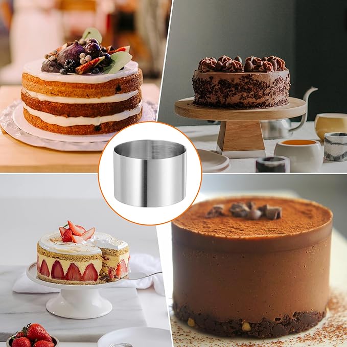 HARFINGTON 4PCS Round Cake Ring 2.95 x 2 Inch Seamless Stainless Steel Pastry Mousse Dessert Ring Mirror Coating for Baking Cooking Making Tool