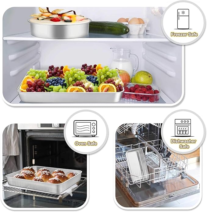 TeamFar Stainless Steel Bakeware Set of 11, Toaster Oven Baking Pan Set, Lasagna Pan, Square & Round Cake Pan, Loaf Pan & Muffin Pan, Healthy & Heavy Duty, Dishwasher Safe & Smooth