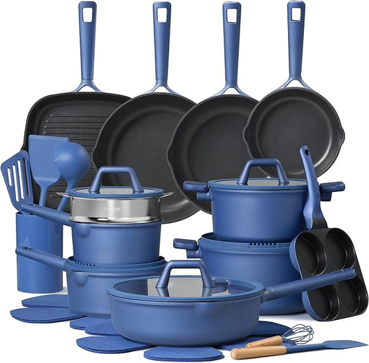 CAROTE 31PCS Pots and Pans Set, Nonstick Cookware Set Kitchen Non Stick Induction Titanium Cookware Non-toxic Granite Cooking set, PFOA Free