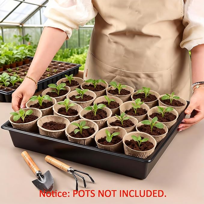20 Pack Nursery Pots Trays (16.5"x13.2"x2.8"), Plastic Seed Starter Trays, Durable Carrying Seedling Starter Tray, Reusable Tray for Planting and Collecting Drainage Water (Black)
