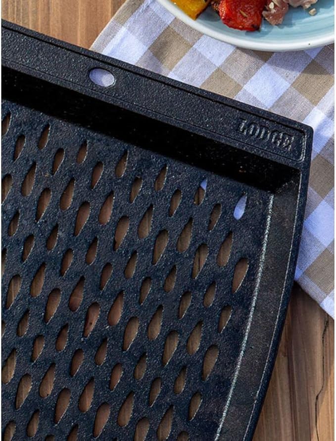Lodge Pre-Seasoned Cast Iron Rectangle Grill Topper - Use on the Grill - Grilling Pan Designed to Protect Food from Falling Through the Grate - Cast Iron 15 Inch (Pack of 3)